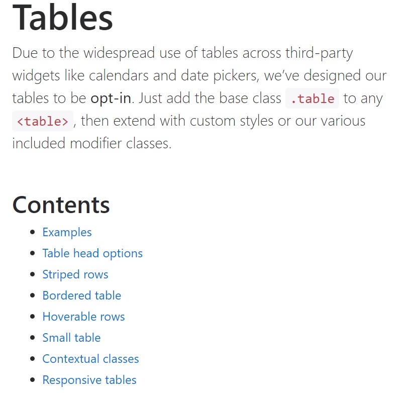 Bootstrap tables  main documentation