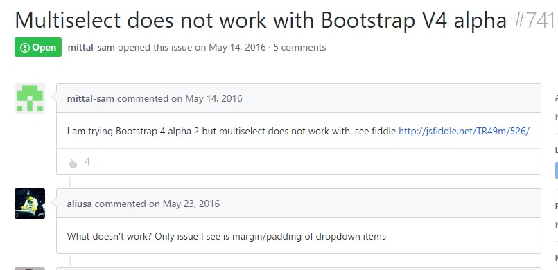 Multiselect does not  function  using Bootstrap V4 alpha